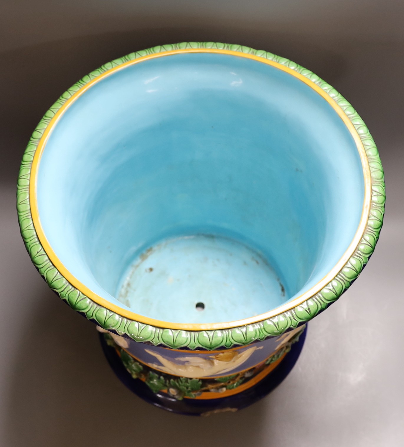 A decorative Minton majolica jardiniere, 37cm tall